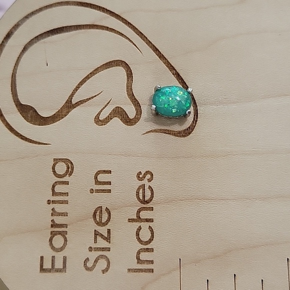 Green Opalite Cabochon Stud Earrings - Picture 3 of 5